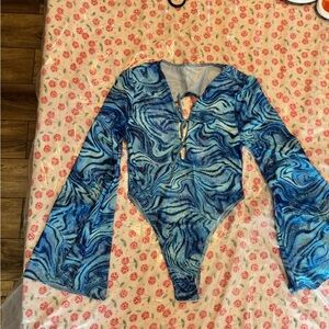 Blue Swirl Patterned Women's Bodysuit